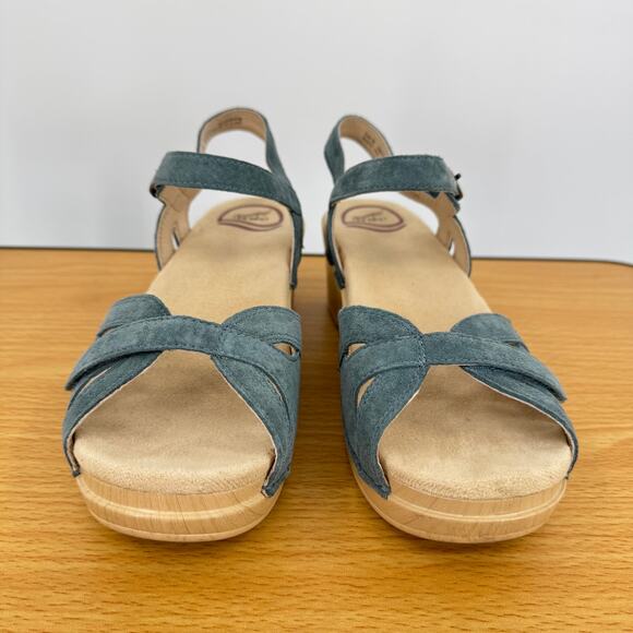 Dansko Season sandals womens 38 denim suede ankle strap heel hook and loop blue - Picture 2 of 11